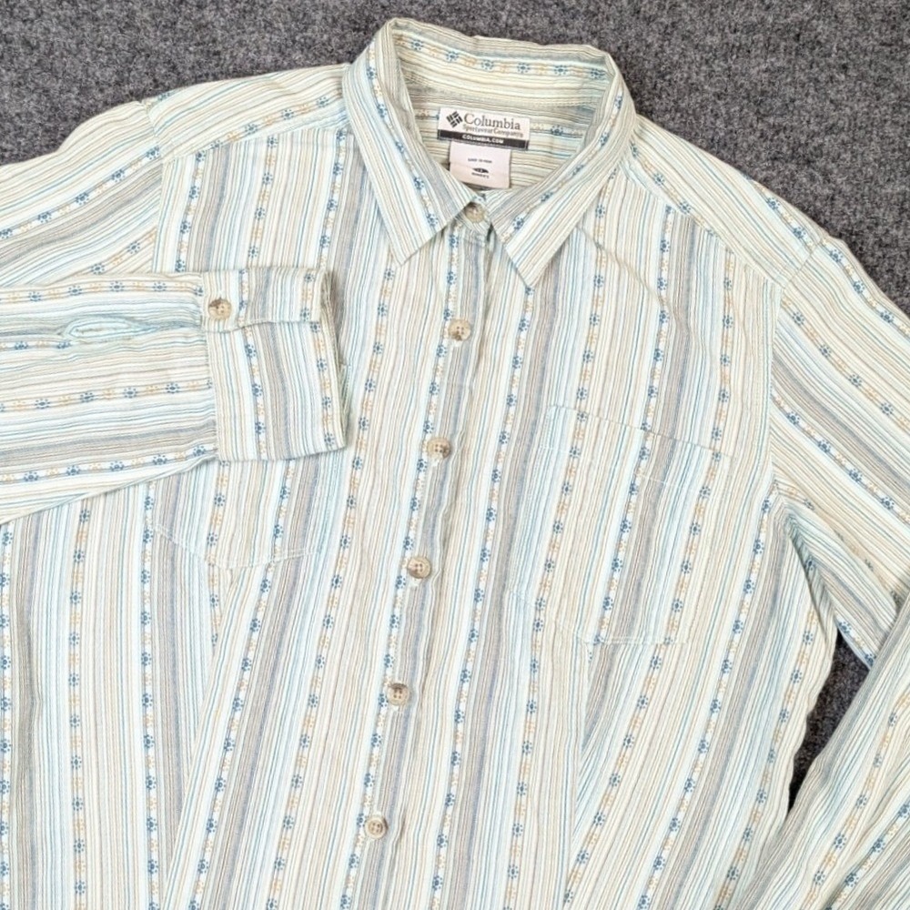 Columbia Sportswear Womens Medium Western Blue Striped Cotton Button Up Shirt